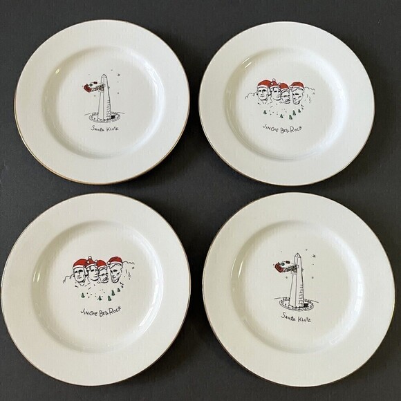 Merry Masterpieces Salad Dessert Plate Christmas Santa Humorous Whimsical Lot 4x - Picture 1 of 7